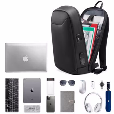 BANGE Tas Ransel Laptop Anti Theft USB Charging - BG-7216 - Black — gambar 2