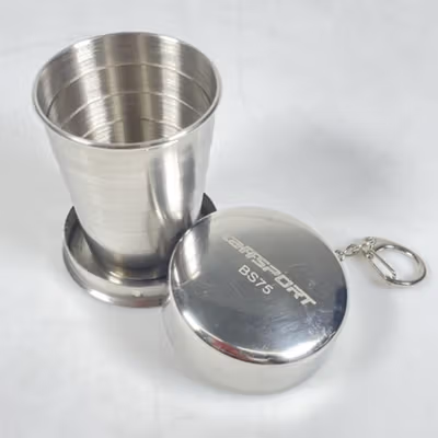 TaffSPORT Gelas Lipat Stainless Steel Foldable Cup Carabiner 69ml - BS75 - Silver — gambar 2