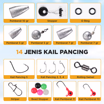 LUSHAZER Kail Pancing Fishing Hook Tackle Box Set 148 PCS - JY07 - Black — gambar 2