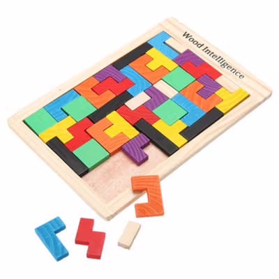Mainan Puzzle Tangram Tetris Wooden Intelligence - WO01 - Multi-Color — gambar 2