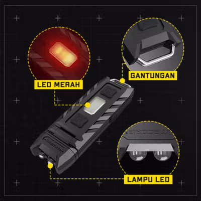 NITECORE Dual Color LED USB Rechargeable Keychain Light - THUMB - Black — gambar 2