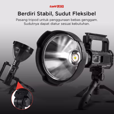TaffLED Senter LED XHP50 Tripod Rechargeable Waterproof IPX6 20W - W591 - Black — gambar 2