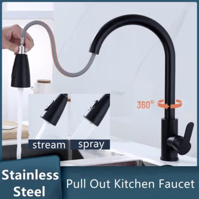 CpSteel Keran Air Bathroom with Pull Out Rinser Sprayer Faucet - CP12 - Black — gambar 2