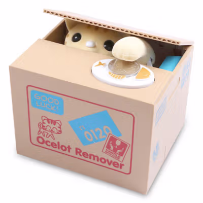 Ocelot Remover Celengan Kucing Lucu Steal Money Cat Piggy Bank - 0120 - Brown — gambar 2