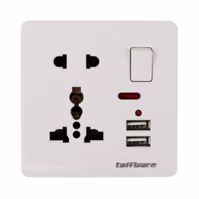 Taffware Stop Kontak Universal UK EU US 2 Port USB On Off Switch - LC-20 - White — gambar 2