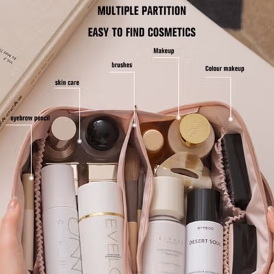 Dihope Tas Make Up Besar 6 Slot Portable Organizer Make Up Pouch - DH6 - Pink — gambar 2