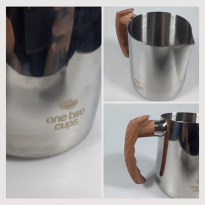 One Two Cups Milk Jug Pitcher Susu Latte Art Espresso Stainless 600ml - DRH600 - Silver — gambar 2