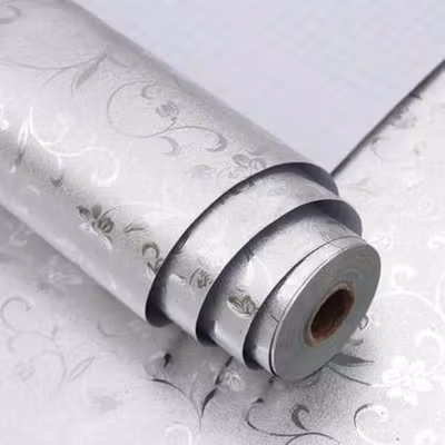 AWOO Wallpaper Aluminium Foil Anti Minyak Flower 200x60 cm - 8502 - Silver — gambar 2