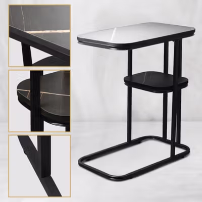 Geja Meja Sofa Side Table Marbel European Style Double Layer - H81 - Black — gambar 2