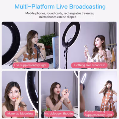 QIAO DA Lampu Ring Light LED 3in1 Color Phone Holder 44.5cm 65W - KY-BK416 - Black — gambar 2