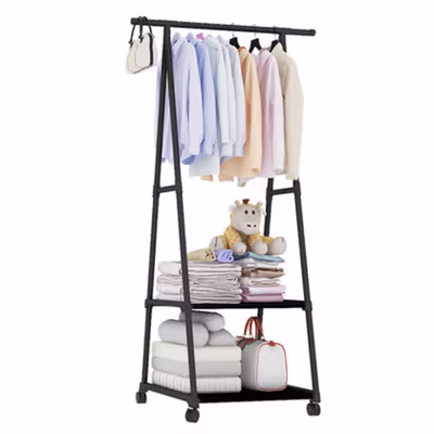 ACTIONCLUB Rak Gantungan Baju Multifungsi 55x42x160cm - HH3478 - Black — gambar 2