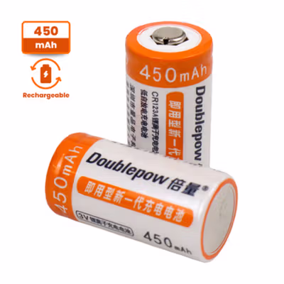 Doublepow Baterai Isi Ulang CR123A Li-Ion Button Top 450mAh 3.2V 2 PCS - No Color — gambar 2