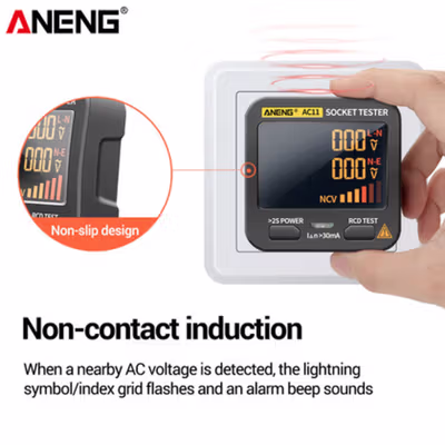 ANENG Stop Kontak Voltage Tester Grounding Polarity Phase Check - AC11 - Black — gambar 2