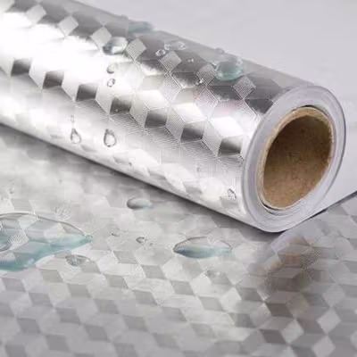 AWOO Wallpaper Anti Minyak Aluminium Foil Waterproof 300x60cm Cubic - YK-292 - Silver — gambar 2