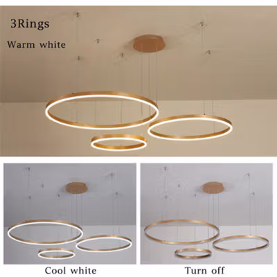 TaffLED Lampu Gantung Hias Modern Ceiling Light 3 Ring 2 Color 90W - M235 - Golden — gambar 2