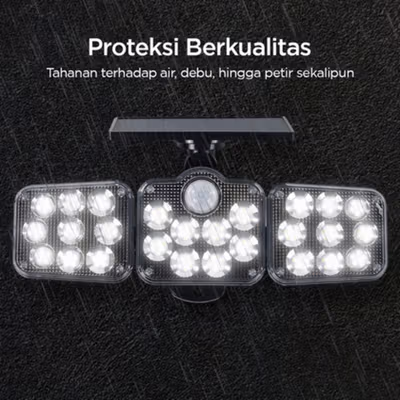 JD Lampu Dinding Solar Double Sensor Three Head 138 LED Cool White - JD-2858A - Black — gambar 2