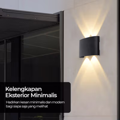 TaffLED Lampu Dinding Hias Outdoor Aluminium 4W 4 LED Warm White - B053 - Black — gambar 2