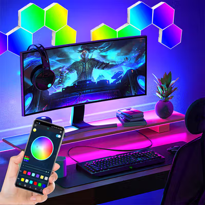 Yabstrip Lampu Hias LED Hexagonal Smart App Control RGB 10 PCS - HD003 - White — gambar 2