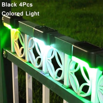 YANKE Lampu Taman Hias Pagar Balustrade Light Solar IP65 RGB 4 PCS - YA80 - Black — gambar 2