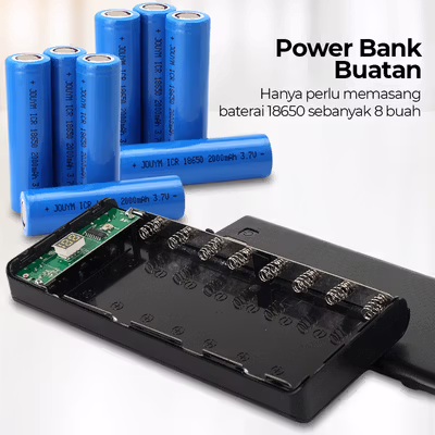 Taffware Power Bank DIY Case LCD Display Dual USB Port 8 PCS 18650 - A8 - Black — gambar 2