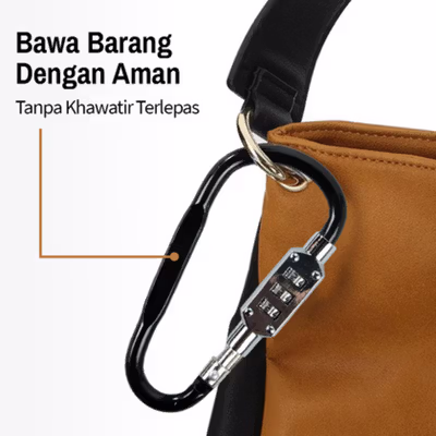 CJSJ Aluminium Alloy D-type Lock Carabiner 3 Dial Password Lock - CH206 - Black — gambar 2