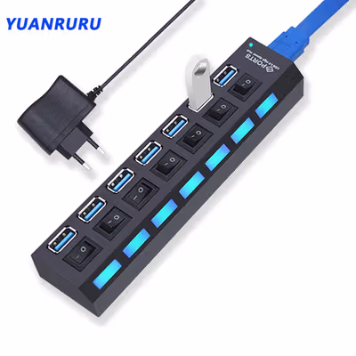 YUANRURU USB Type A Hub 7 Port USB 3.0 High Speed Extender - Y445 - Black — gambar 2
