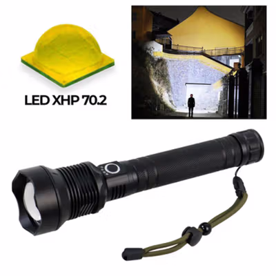 TaffLED Senter LED XHP70.2 Long Range Rechargeable IPX6 9000 Lumens - HS313 - Black — gambar 2