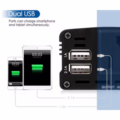 Taffware Power Inverter Mobil 12V to 220V 150W dengan 2 USB Port - PI-150W - Black — gambar 2