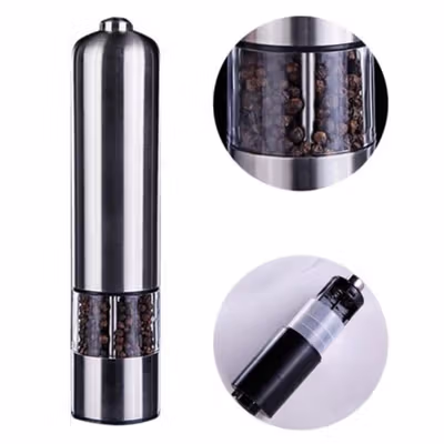 Penggiling Lada Elektrik Adjustable Salt Pepper Mill Grinder 100ml - 15CE7 - Silver — gambar 2