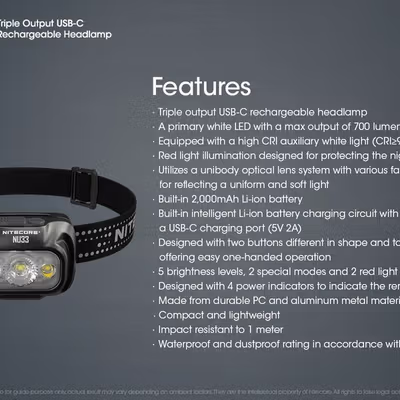 NITECORE Senter Kepala Headlamp LED IP66 700 Lumens - NU33 - Black — gambar 2