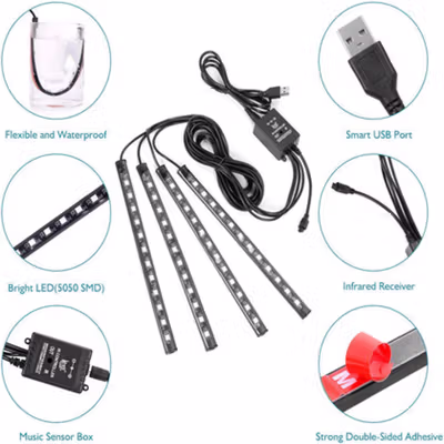 ANMINGPU Lampu LED Strip Outdoor DIY Car Foot Light RGB 36 LED 5V - AP-2 - Multi-Color — gambar 2