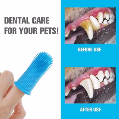 Aliye Sikat Gigi Jari Anjing Kucing Silikon Pet Finger Toothbrush - AL21 - White — gambar 2