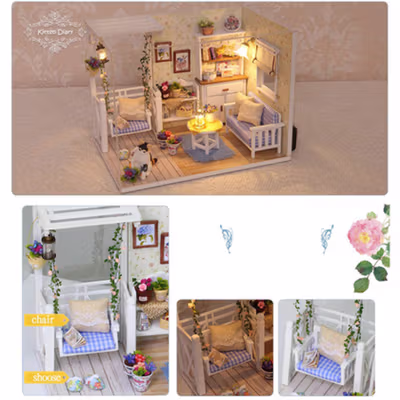 Cute Room Miniatur Rumah Boneka 3D DIY 1:24 Kitten Diary - 3013 - White — gambar 2