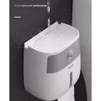 Ecoco Kotak Tisu Storage Toilet Paper Box Dispenser Double Layer - E1804 - White/Black — gambar 2