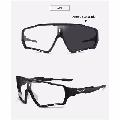ELAX Kacamata Sepeda Lensa Photochromic Sport Sunglassses Full Frame - AP1 - Black — gambar 2