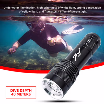 Genwiss Senter Selam Diving T6 Waterproof IPX8 40M 1200 Lumens - G301 - Black — gambar 2