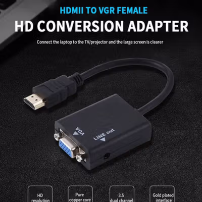 Taffware Kabel Adaptor HDMI ke VGA Female Dengan Port Audio - HD008 - Black — gambar 2