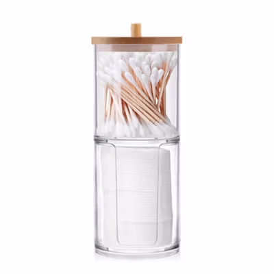 Dozzlor Storage Organizer Cotton Bud with Bamboo Lid - DO01 - Transparent — gambar 2