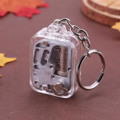 VKTECH Gantungan Kunci Kotak Musik DIY Mechanical Music Box Keychain - MBB18 - Silver — gambar 2