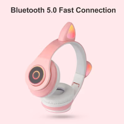 RLoop Bluetooth Headset Headphone Telinga Kucing Cute Cat Ear LED RGB - LX-B39A - Pink — gambar 2