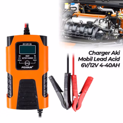 FOXSUR Charger Aki Mobil Motor Intelligent Battery Charger 6V/12V 2A - FBC061202D - Orange — gambar 2