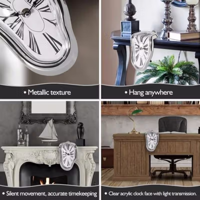 YDJKET Jam Dinding Model Leleh Quartz Melted Clock Salvador Dali Style - YD18 - Silver — gambar 2