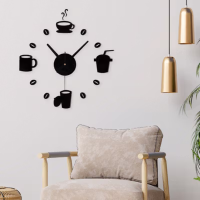 TaffHOME Jam Dinding DIY Giant Wall Clock Model Kopi Cafe - DIY-07 - Black — gambar 2