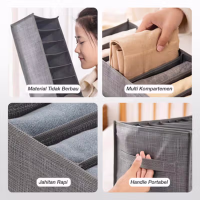 NUHAO Kotak Sekat Pakaian Storage Drawer Divider Box 9 Grid - N9 - Gray — gambar 2