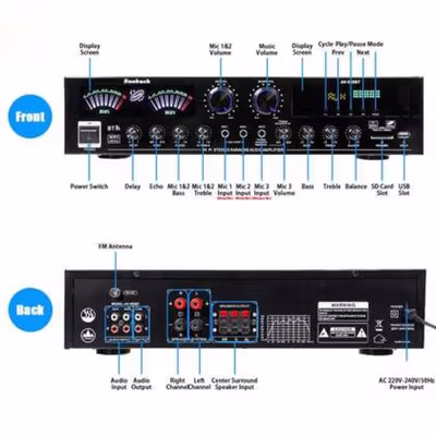 Sunbuck Audio Amplifier Bluetooth 5.0 Microphone HiFi USB MP3 Player - AV-555BT - Black — gambar 2