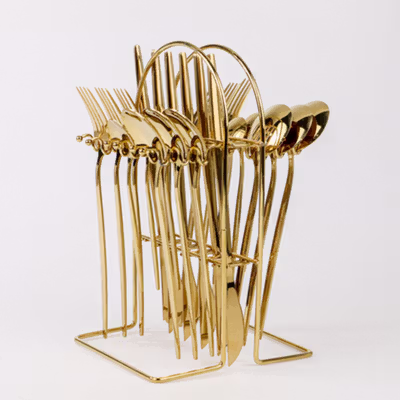 EWIN Set Alat Makan Sendok Garpu Elegan Cutlery Stainless Steel 24 PCS - M1013 - Golden — gambar 2
