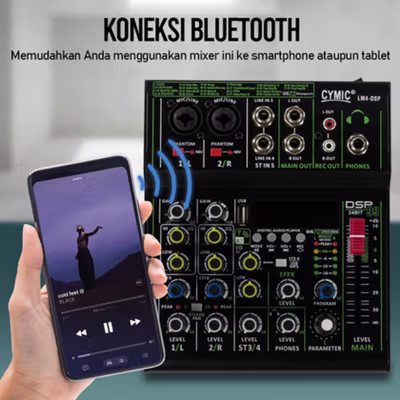 CYMIC USB Audio Mixer Bluetooth Karaoke 4 Channel 99 DSP Effects - LM4-DSP - Black — gambar 2