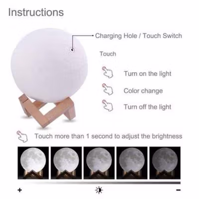 TaffLED Lampu Tidur Bulan 3D Moon Night Light Lamp Rechargeable 12cm - ROX-05 - No Color — gambar 2