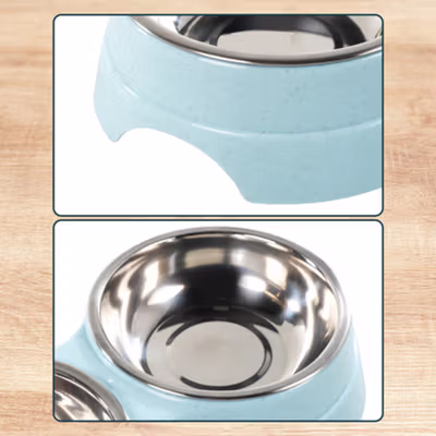 KOVELY Tempat Makan Hewan Peliharaan Anjing Double Bowl - CFB33 - Blue — gambar 2