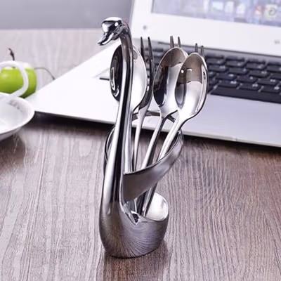 EWIN Set Alat Makan Sendok Garpu dengan Tempat Penyimpanan Angsa - NP311 - Silver — gambar 2
